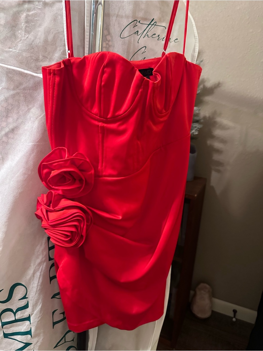 PrettyLittleThing Red Rose-Appliqué Mini Dress